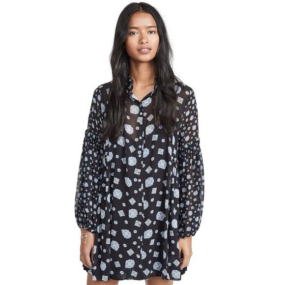 FREE PEOPLE Medallion Print Turn Turn Relaxed Fit Long Sleeve Mini Dress Medium - Picture 1 of 9